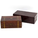 A 19TH CENTURY MAHOGANY BRASS BOUND WRITING BOX 40cm wide together with a 19th century rosewood