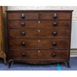 A 19TH CENTURY MAHOGANY CHEST OF TWO SHORT AND FOUR LONG DRAWERS with turned and ebonised knob