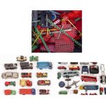 A QUANTITY OF MECCANO AND TOY CARS to include Dinky, Corgi, parts of a Shackleton lorry and two