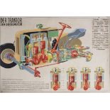 A GERMAN EDUCATIONAL POSTER showing a cross section and workings of a tractor, published by