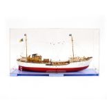 A MODEL OF A PORTUGUESE TWIN MASTED CARGO SHIP named Alan Villiers, 48cm long x 23cm high in a