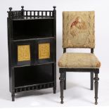 AN AESTHETIC MOVEMENT EBONISED CORNER CABINET with a turned galleried top and open shelf above