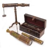 A COLLECTION OF TELESCOPES to include two brass examples, a desk telescope and a boxed telescope and