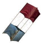 A WORLD WAR II RESCUE BOX KITE with red and blue fabric on wood and twine assembly, designed for