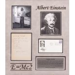 ALBERT EINSTEIN SIGNED SET OF MATHEMATICAL CALCULATIONS above the formula 'E=MC2', mounted in a