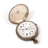 A SWISS MADE SILVER CASED HUNTER POCKET WATCH the enamelled dial with roman numerals and two