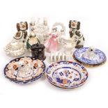 A COLLECTION OF CERAMICS to include two pairs of Staffordshire dogs, two Staffordshire flat back