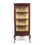 AN EDWARDIAN BOW FRONTED DISPLAY CABINET ON STAND 77cm wide x 40cm deep x 180.5cm high