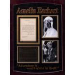 AN AMELIA EARHART SIGNED LETTER 1932 mounted in a display, 75cm x 57cm
