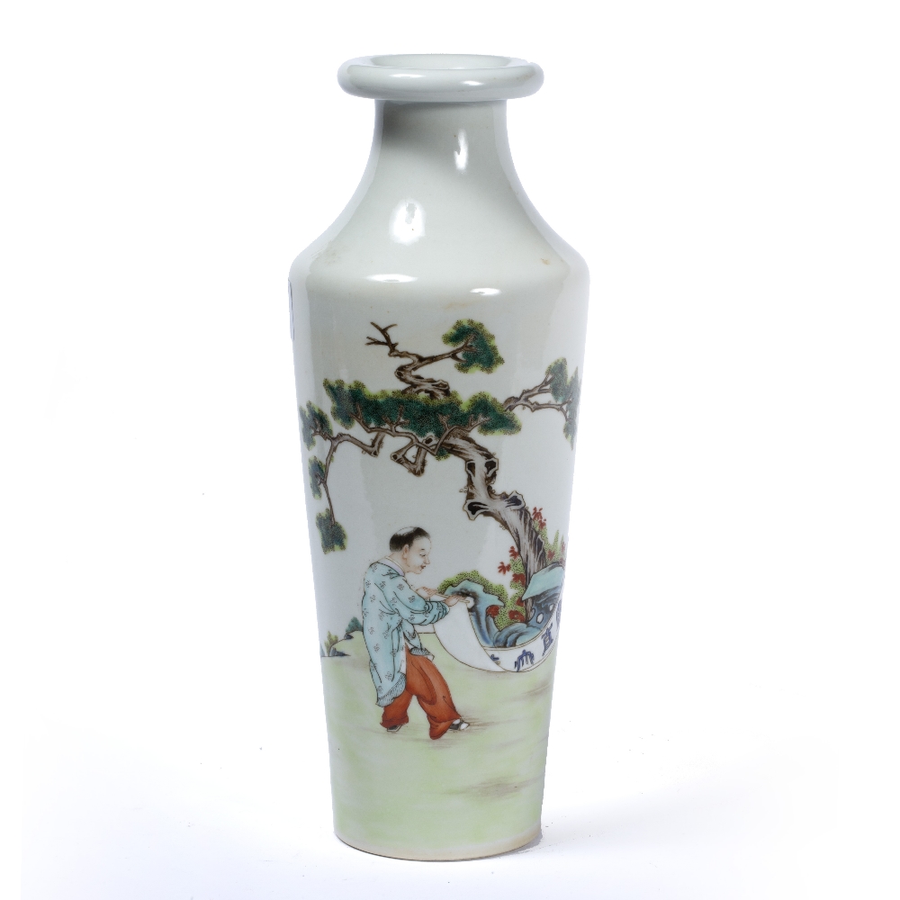 Conical vase Chinese, Republic period (1912-1949) enamelled decorated with a senior figure with a - Image 2 of 3