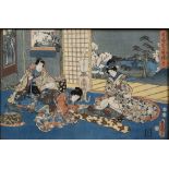 Utagawa Kunisada Japanese, early to mid 19th Century interior domestic scene and full length