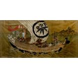 Study of a treasure ship Japanese, 20th Century watercolours on silk 86cm x 42cm