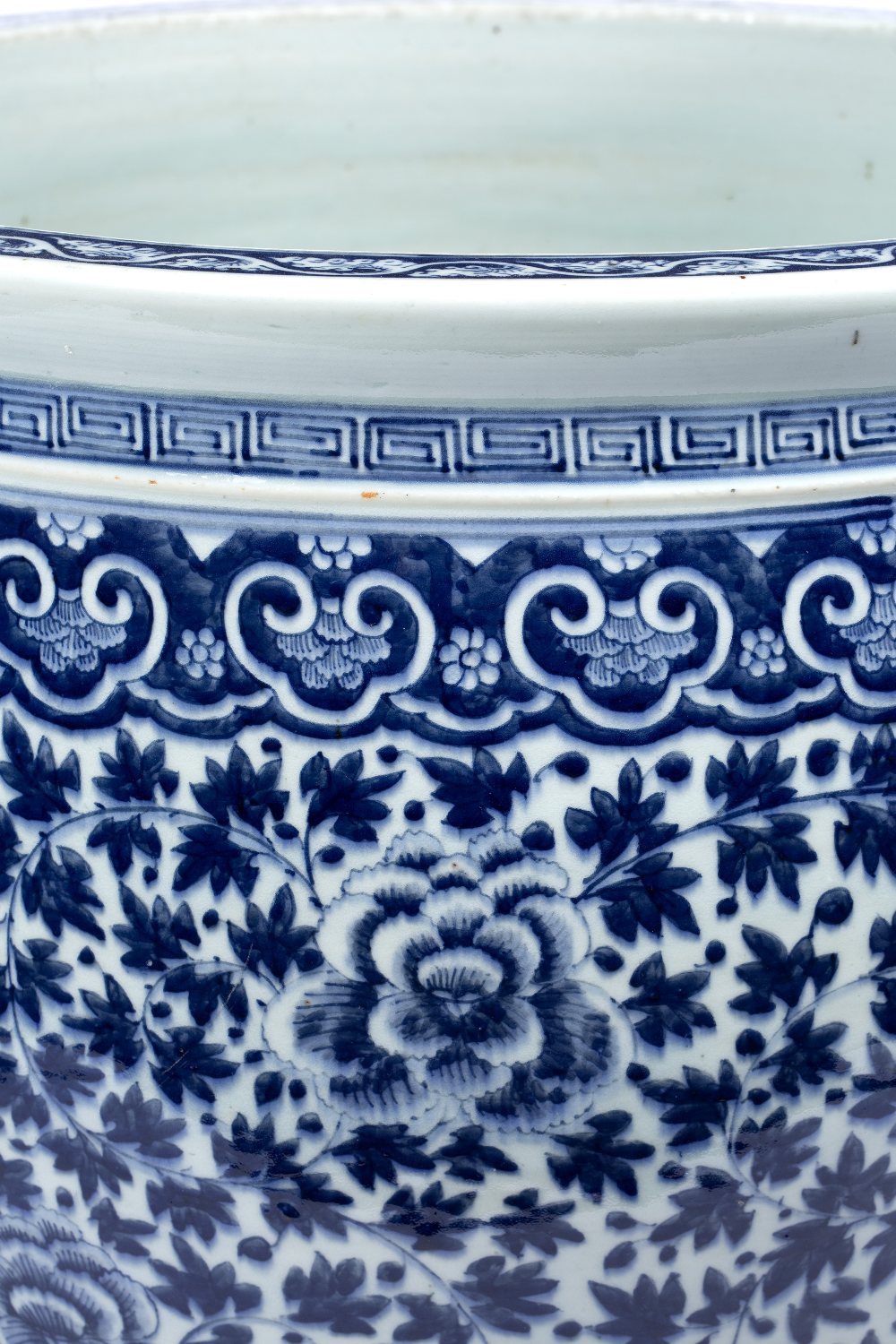 Blue and white goldfish jardiniere Chinese, 19th Century decorated with a Ming style lotus and - Image 2 of 4