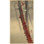 Ohara Koson Japanese, c1930 birds and red ivy, woodblock print 38cm x 19cm