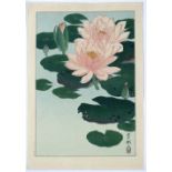 Koson Ohara Japanese, 20th Century "Diving Duck" circa 1912 "Flowering Water Lilies" circa 1930,