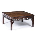 Opium hardwood table Chinese, 19th Century with carved frieze 92cm square x 47cm high