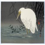 Takahashi Biho Japanese, early 20th Century "Egret", woodblock print 25cm x 24cm