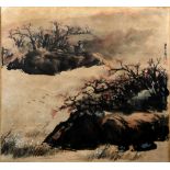 Wash study Taiwanese, 20th century hill view with blossom, signed to the right 75.5 x 70cm