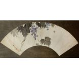 Japanese school study for a paper fan, watercolour, red seal and signature 50cm across