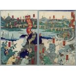 Utagawa Yoshifuji Japanese, c1860 "Seven Strange Tales of the Hokuetsu District", diptych, woodblock