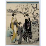 Hosoda Eishi Japanese 19th Century three woodblock prints from the series "Six Immortal Poets"