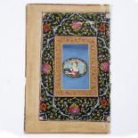 Persian school folio page one side with oval painted study of a European lady, the reverse with