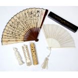 Group of ivory and other pieces Japanese to include an ivory cribbage board, ivory figure, ivory