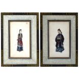 Pair of pith studies Chinese, 19th Century depicting two courtiers in painted frames 26cm x 15cm