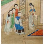 Four watercolours on silk Chinese, c1860 illustrations after the novel "The Golden Vase Flower Plum"
