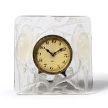 René Lalique Glass "Inseparables" clock, stamped ""R LALIQUE" to bottom fitted with an eight day