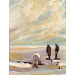 Liz Duff (British 20th Century) Beach scene oil on canvas signed to lower right framed, 57cm x 47cm