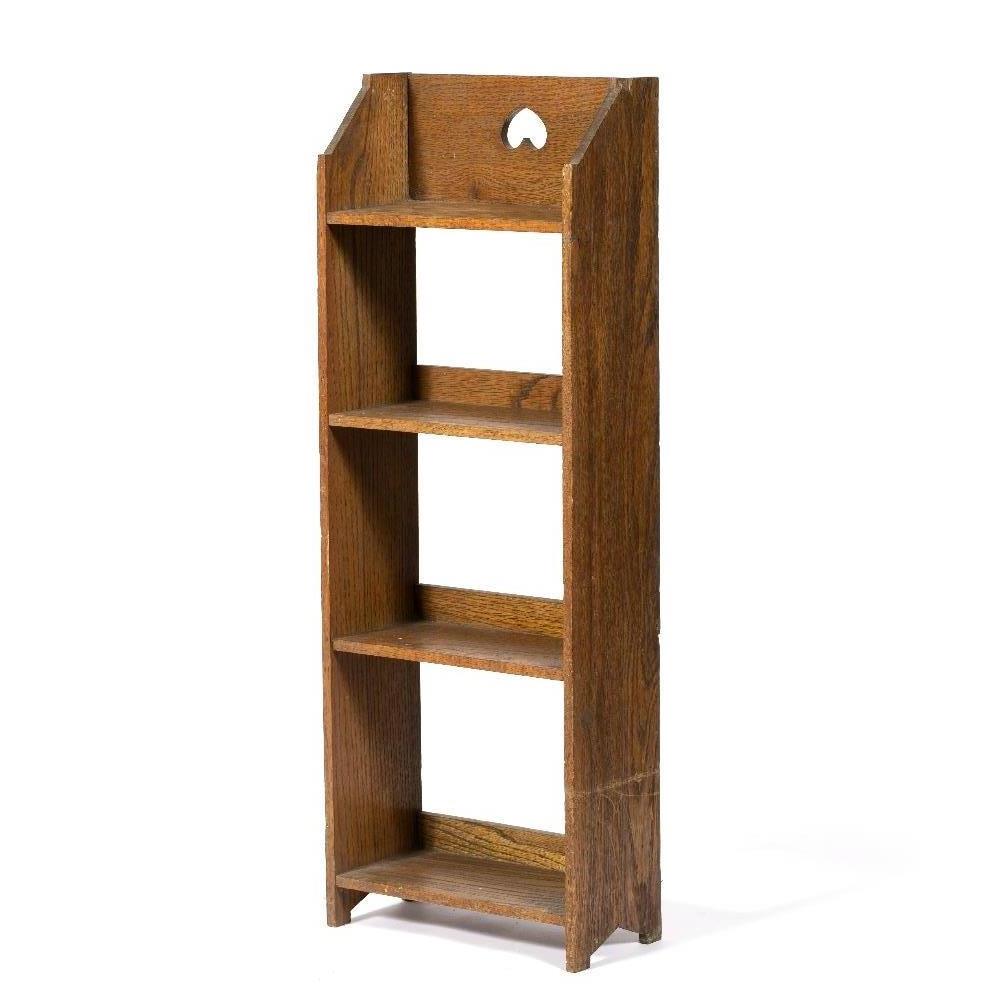 In the manner of Liberty & Co Small mahogany bookshelf heart cut out, four shelves 86cm high - Image 4 of 4