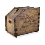 Country House painted pine carrying case handwritten 'Lord Hindlip, Hindlip Hall, Worcester,