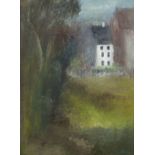 20th Century Impressionistic landscape with house oil on board indistinct signature to lower right