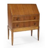 Mid 20th Century Teak bureau cabinet over two shelves and tapering legs 76cm x 43cm, 100cm high