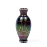 Loetz Small glass vase, Art Nouveau period iridescent finish with linear form silver coloured 9cm