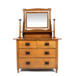 Heals "St Ives" oak dressing chest, circa 1895 Guild of Handicraft metalwork, mirror to top maker'