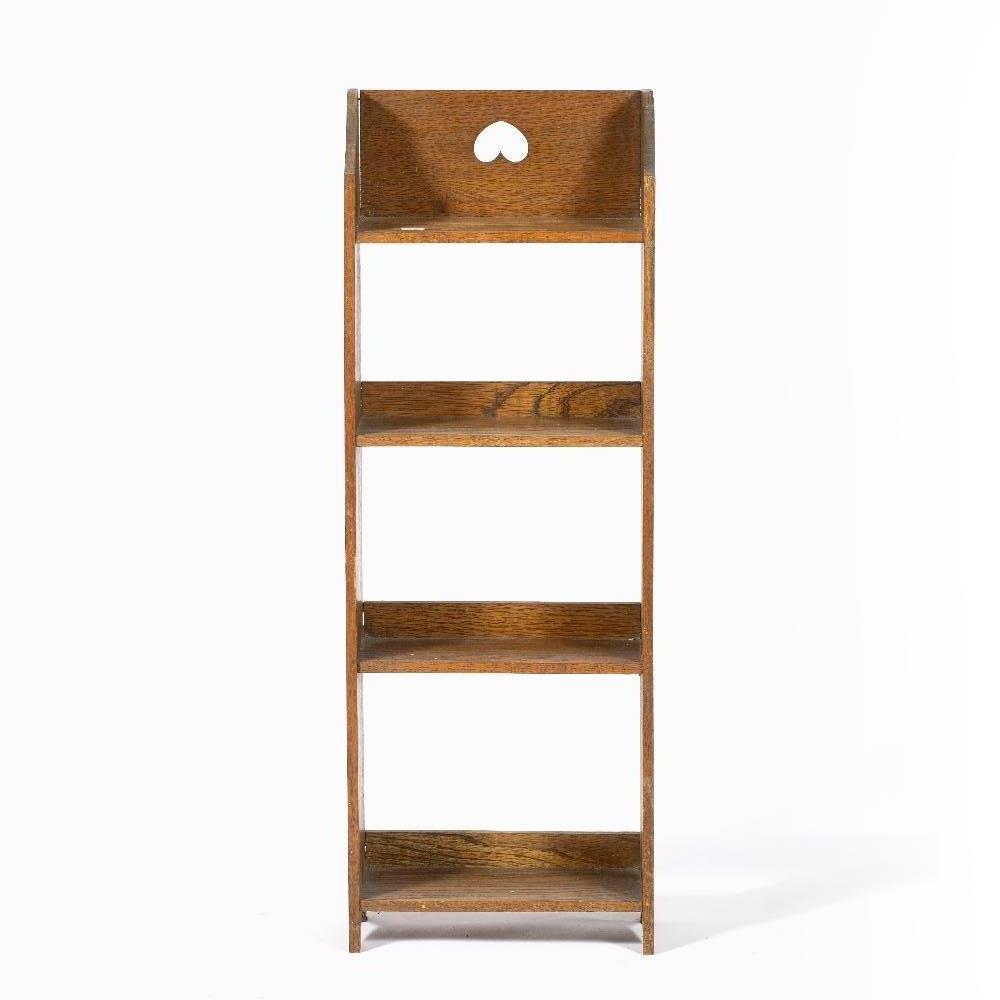 In the manner of Liberty & Co Small mahogany bookshelf heart cut out, four shelves 86cm high - Image 2 of 4