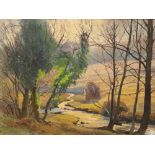 Donald H. Floyd (British 1892-1965) Landscape with river oil on canvas signed to lower right framed,