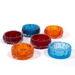 Whitefriars A set of six glass bowls bark finish, red, blue and orange each 13cm across (6)