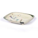 Jill Fanshawe Kato (20th Century) Stoneware dish incised abstract flower design on a cream and green