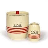 John Wadsworth for Minton Flour pot and sugar jar, c1930 each decorated in the Art Deco style