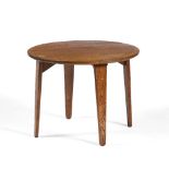 Gordon Russell Oak coffee table round plank top on tapered legs maker's stamp to underside 60cm