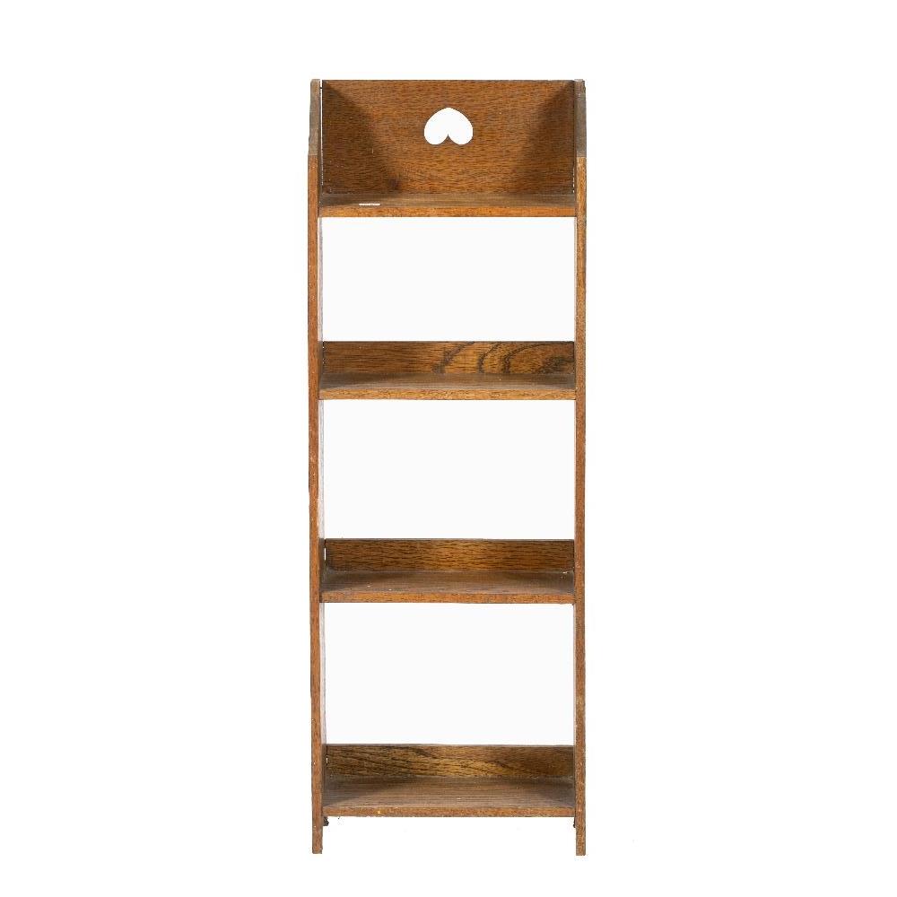 In the manner of Liberty & Co Small mahogany bookshelf heart cut out, four shelves 86cm high - Image 3 of 4