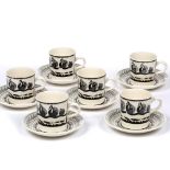 Scottie Wilson for Royal Worcester Six piece coffee set, circa 1960 each cup and saucer decorated