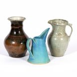 Studio Pottery Two stoneware jugs and a vase various glazes tallest 29cm high (3)