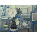 20th Century Still life study of a flower in interior oil on canvas indistinct signature to lower