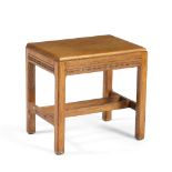 Cotswold School Small side table carved repeating pattern, square legs and supports 40cm x 31cm,