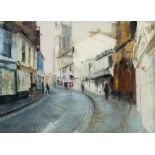 British 20th Century High street with shoppers, Cromer chalk pastels on paper signed 'Quantrill' to