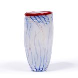 Karen Klim (Norwegian, b.1951) Glass vase, 2003 blue and red linear design on a white ground